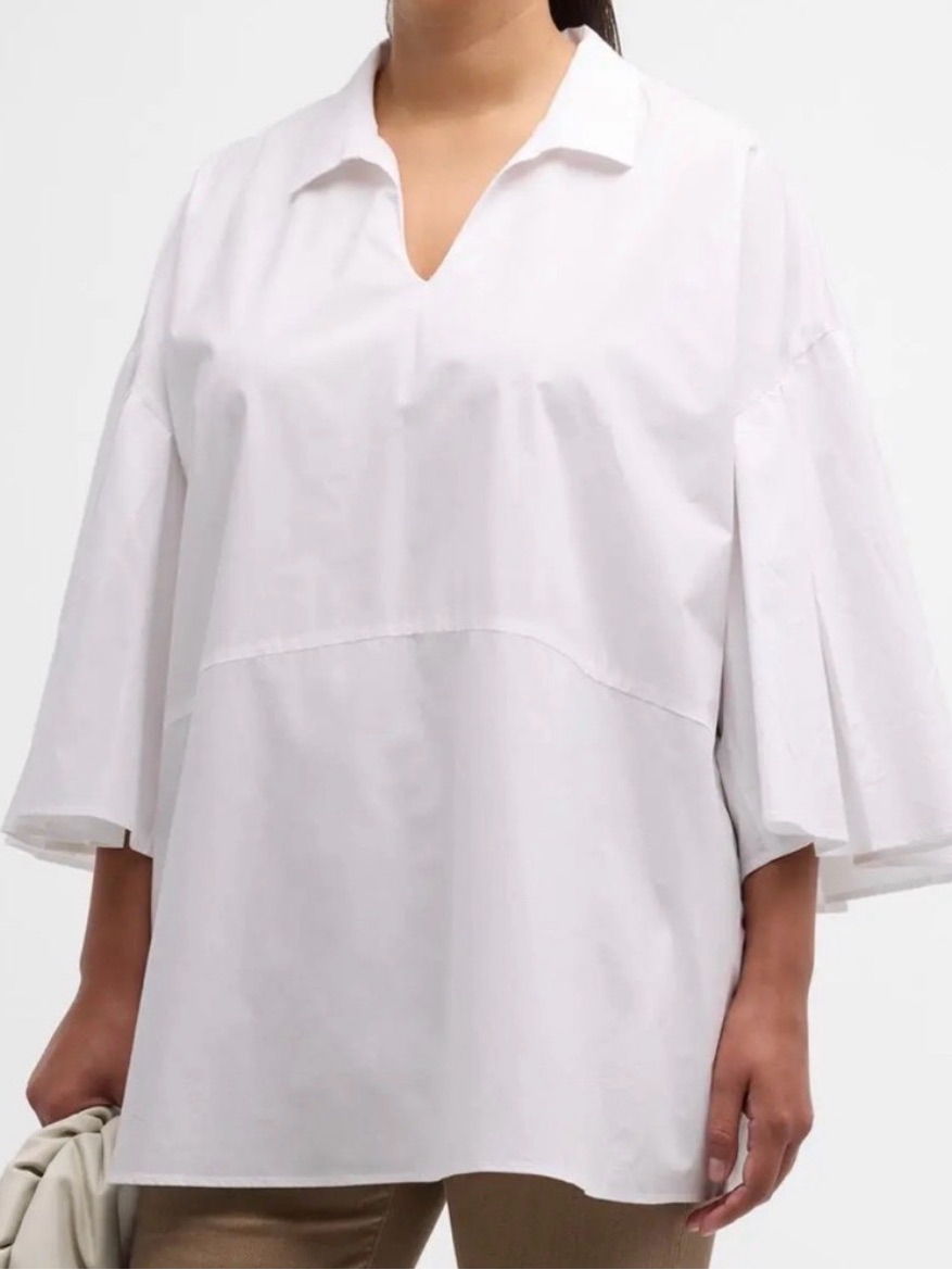 Nwt - Harshman Maureen White Cotton Poplin V-Neck Tunic Shirt Size 2x